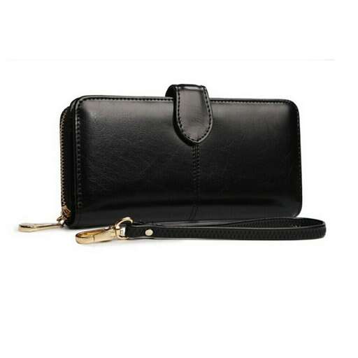 a small black leather wallet with keys.