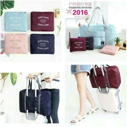 a collage of bags and luggage with a woman carrying a bag.