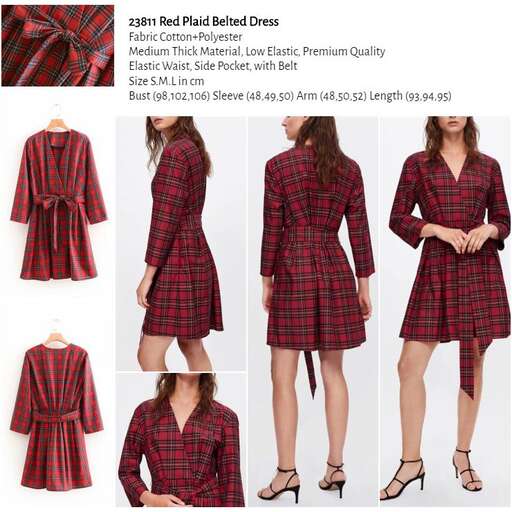 long sleeve plaid dress in red