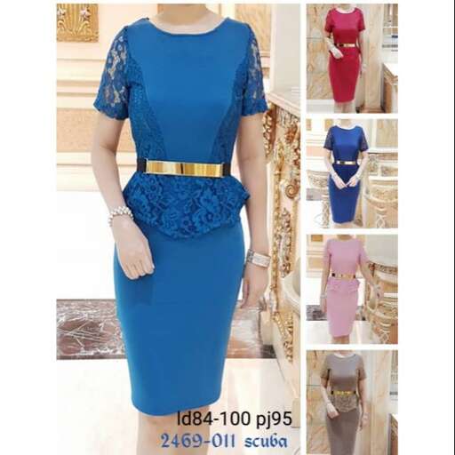 blue dress with a gold belt
