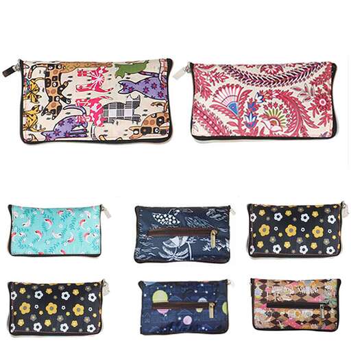 a small purse with a floral pattern.