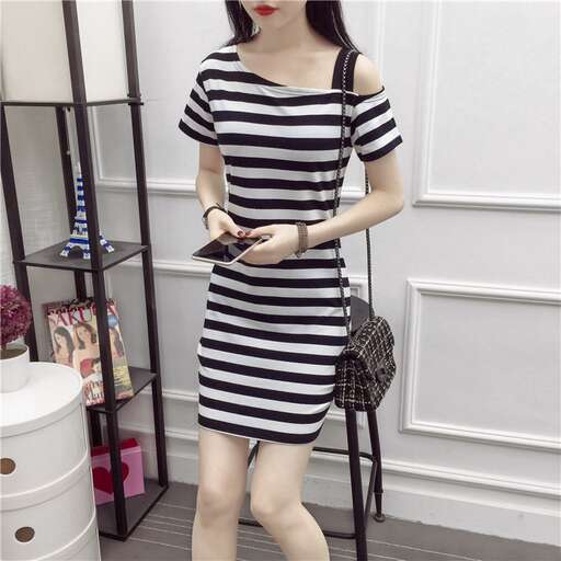 person in a striped dress
