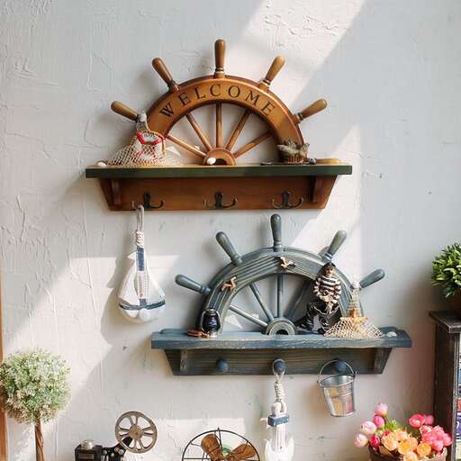 a ship's wheel hangs on the wall of a house in the village of la crosse, wisconsin.