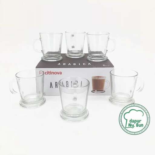 a set of three glasses with a coffee mug on top.