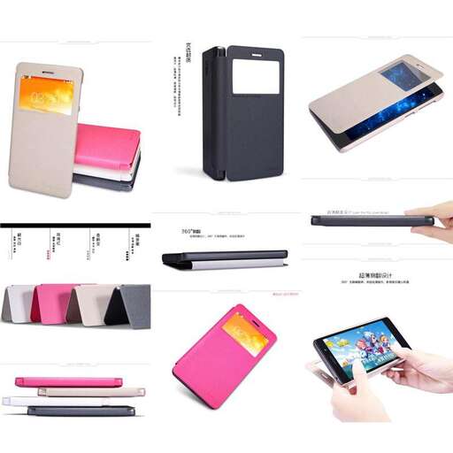 a person holding a cell phone next to a pink and blue case.