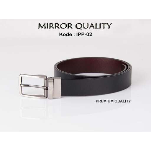 a black leather belt with a silver buckle.