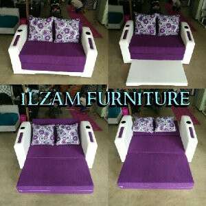 purple and white bed frame with a purple bed frame