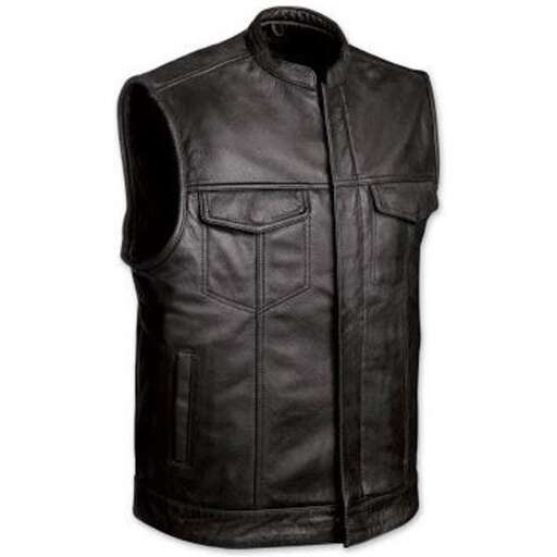 a black leather vest with a zipper.