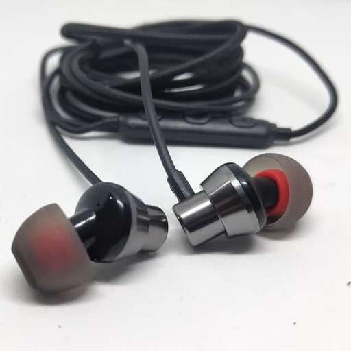 a pair of earphones with a black cord