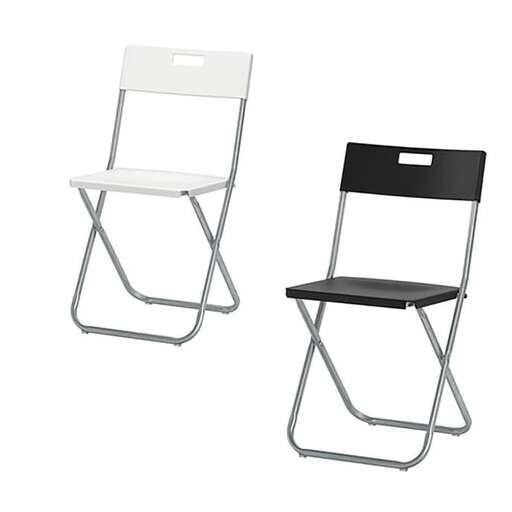 the folding chair is available in black and white.