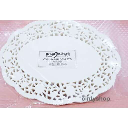 a white plate with a lace trim