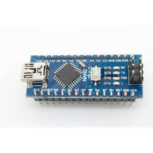 a blue circuit board with a white background.