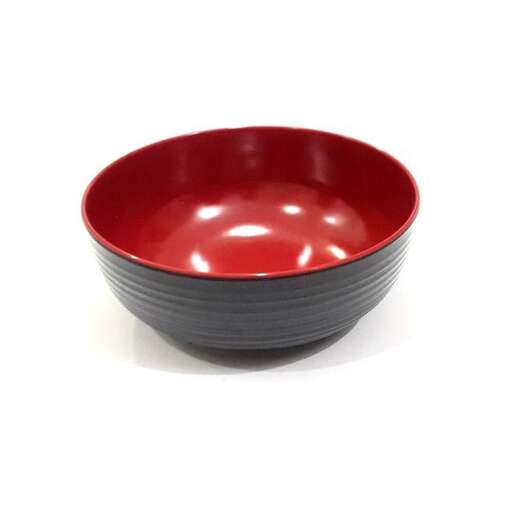 a bowl made of red and black with a white interior