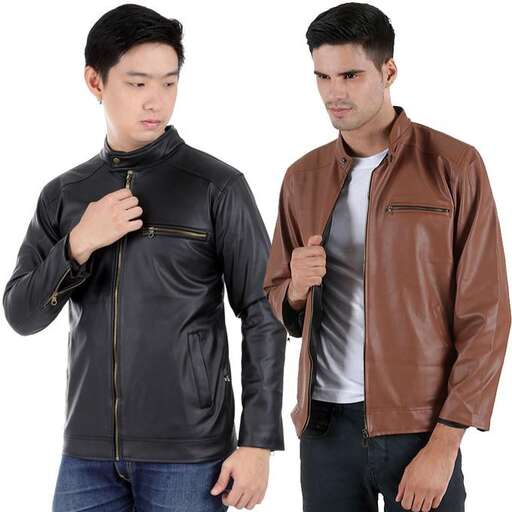 men in leather jackets and a white t - shirt