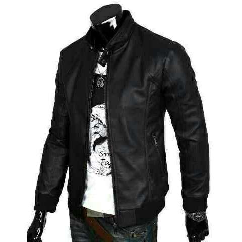 leather jacket with a black and white print