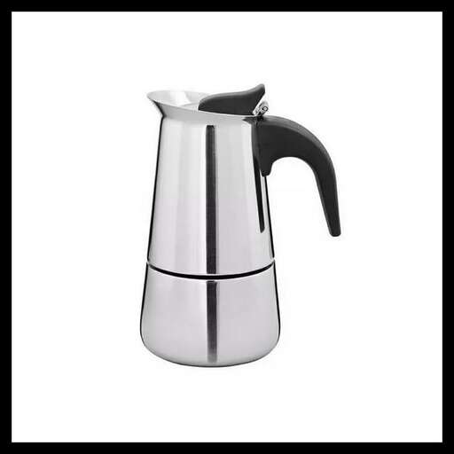 a black and white coffee mug with a black handle.