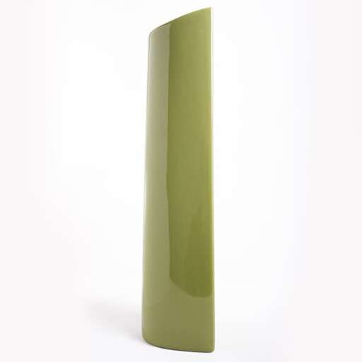 a tall, green vase is shown in a white background.