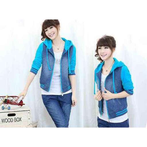 blue and white jacket with a hoodie