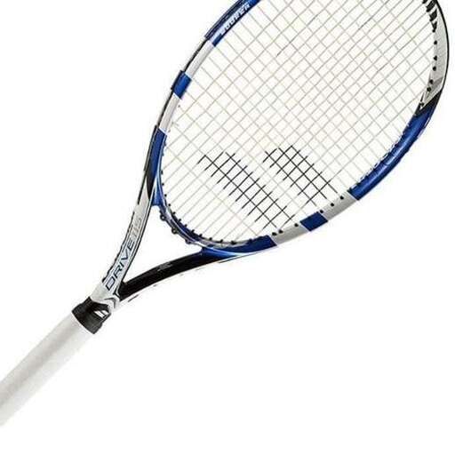 a close up of a tennis racket on a white background