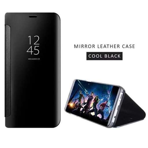 a black leather case with a black case and a smartphone.