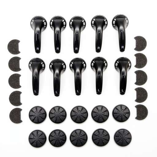 set of black and silver buttons on a white background