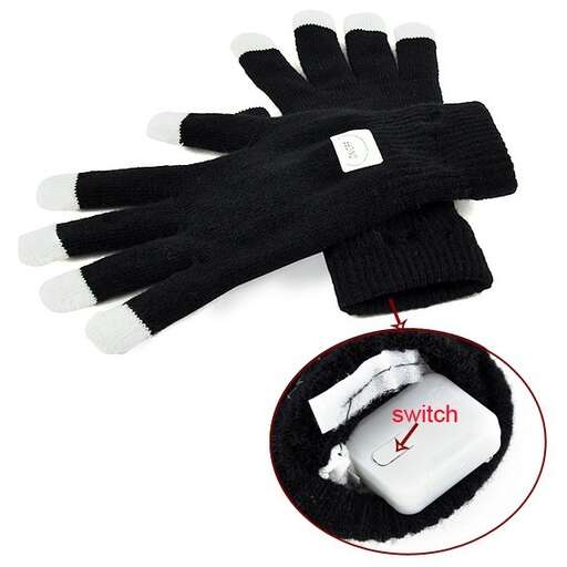 a glove with a red ribbon and a white bow.