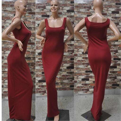 long red dress with a long neckline