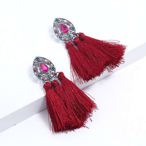 earrings with a pink and black floral pattern