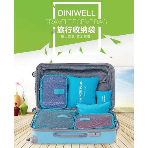 a travel bag with a blue pillow