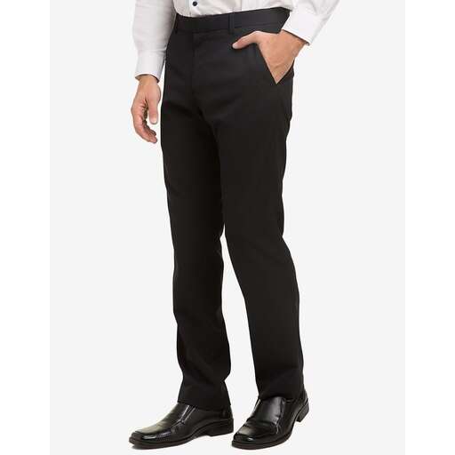 men's black trousers with a white shirt and black tie