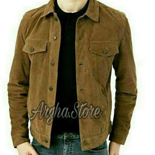 a man in a brown jacket
