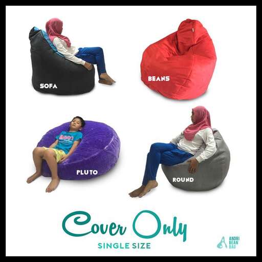 a woman sitting in a bean bag chair with a man sitting on it.