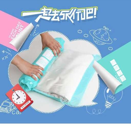 a gift bag with a blue background and a pink and white clock and a blue background.