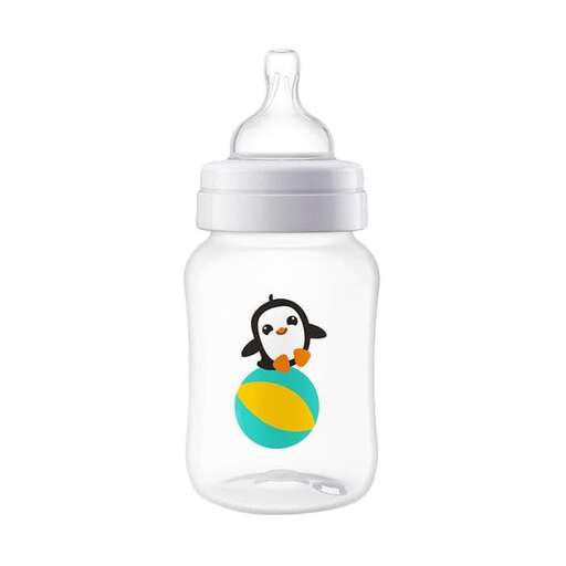 baby bottle with a penguin on the front