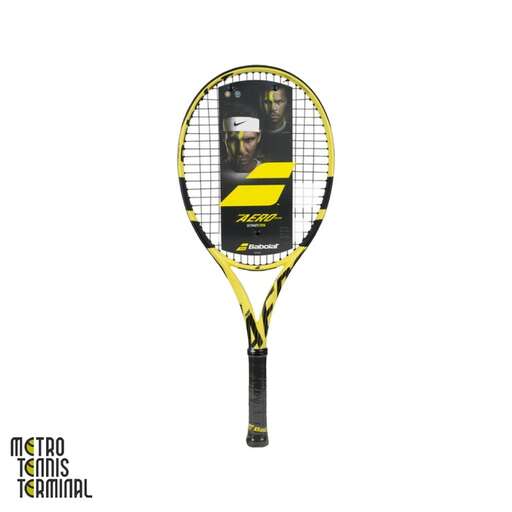 a tennis racket with a picture of a man in a suit.