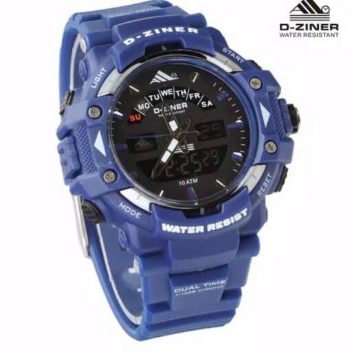 blue watch with a black dial