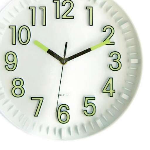 a clock with green numbers and a green frame.