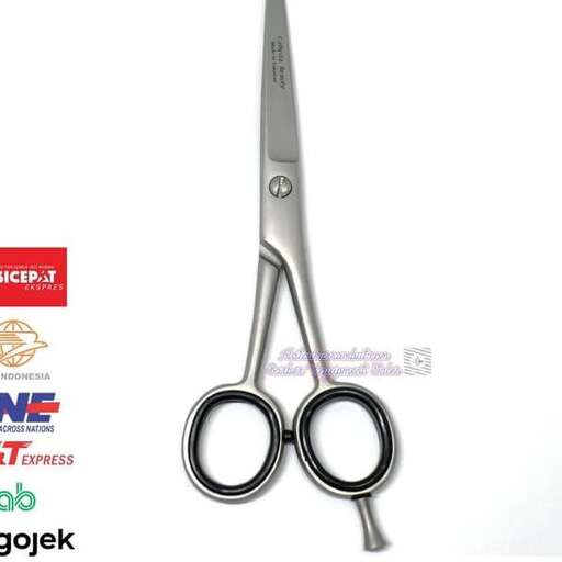 a pair of scissors with a logo on the side.