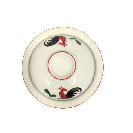 a plate with a red rim and a white plate with a red rim.
