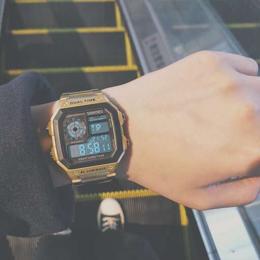 a watch on the escalator.