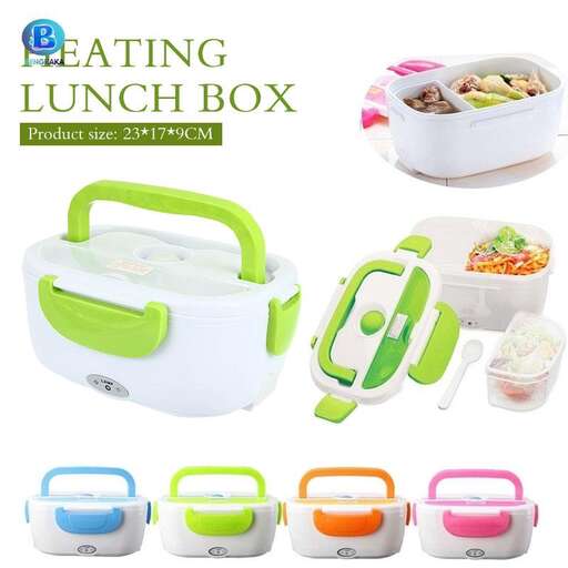a set of plastic containers with a green handle.