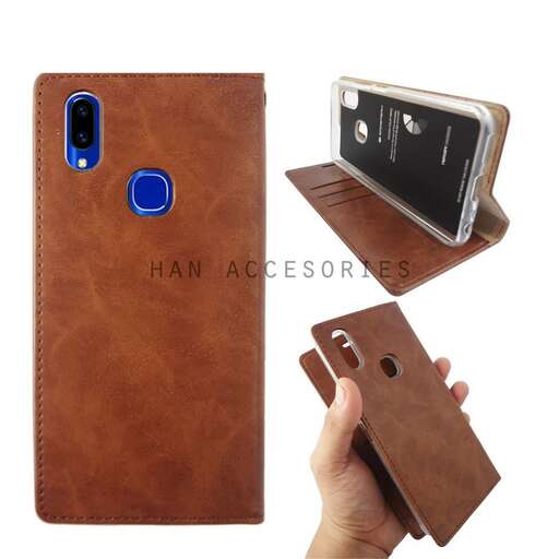 a leather case with a blue case and a cell phone inside.