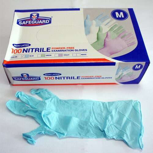 a blue glove and a blue glove in a box