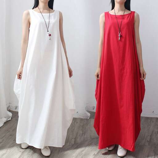 a simple white dress with a red skirt and matching shoes.