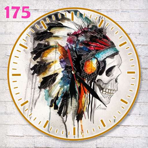 a painting of a skull with feathers on it.