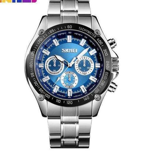 the watch is a classic in blue.