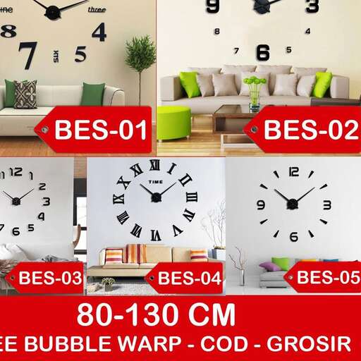 a living room with a large clock and a couch.