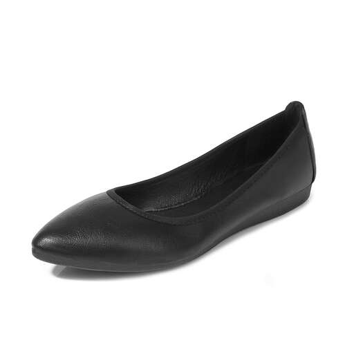 black leather flat shoes with a heel