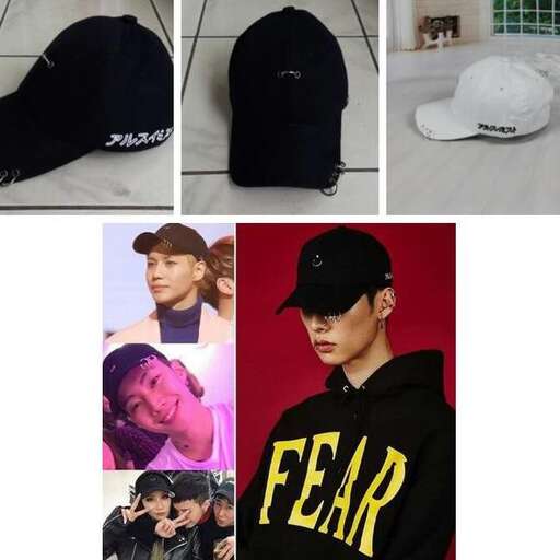 a collage of photos of a man wearing a cap and a cap.