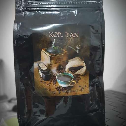 a bag of food sitting on top of a table.